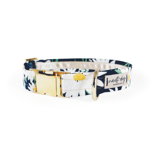 Daisy Summer Navy Floral Buckle & Martingale Dog Collar