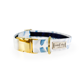 Raindrop Spring Watercolor Blue Herringbone Buckle & Martingale Dog Collar