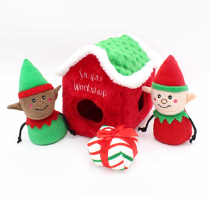 ZippyPaws Holiday Burrow Santa's Workshop Plush Dog Toy