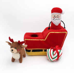 ZippyPaws Holiday Burrow Santa's Sleigh Plush Dog Toy