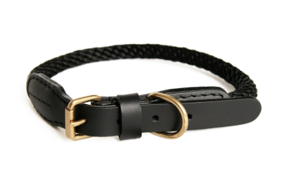 Rope and Leather Collar with Buckle (18 in) (Color: Black  Line)