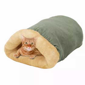 GOOPAWS 4 in 1 Self Warming Burrow Cat Bed, Pet Hideway Sleeping Cuddle Cave (Color: Sage Green)