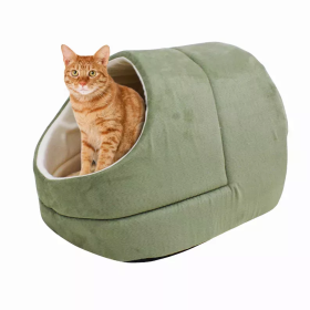GOOPAWS Cat Cave for Cat and Warming Burrow Cat Bed, Pet Hideway Sleeping Cuddle Cave (Color: Sage Green)