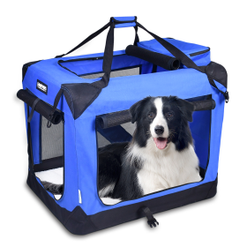 Soft Pet Crates Kennel, 3 Door, Grey, Blue & Beige, Black (Color: Blue, size: 36"L x 24"W x 27"H)