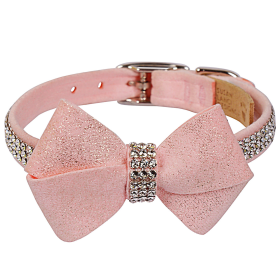 Susan Lanci Designs Puppy Pink Glitzerati Nouveau Bow 3 Row Giltmore Collar (size: large)