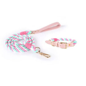 Luxe Royal Leather Rope Leash and Collar Set (Collar Size: S, Color: Cherry)