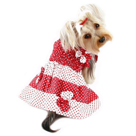 Red & White Polka Dots Sundress with Contrasting Flowers (size: S)