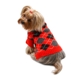 Argyle Turtleneck Sweater in Red/Black/White (size: XS)