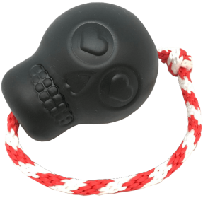 USA-K9 Skull Durable Rubber Chew Toy, Treat Dispenser, Reward Toy, Tug Toy, and Retrieving Toy (Color: Black)