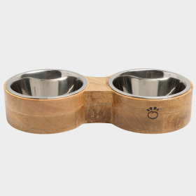GF Pet Wood & Metal Feeder Double Diner (size: small)